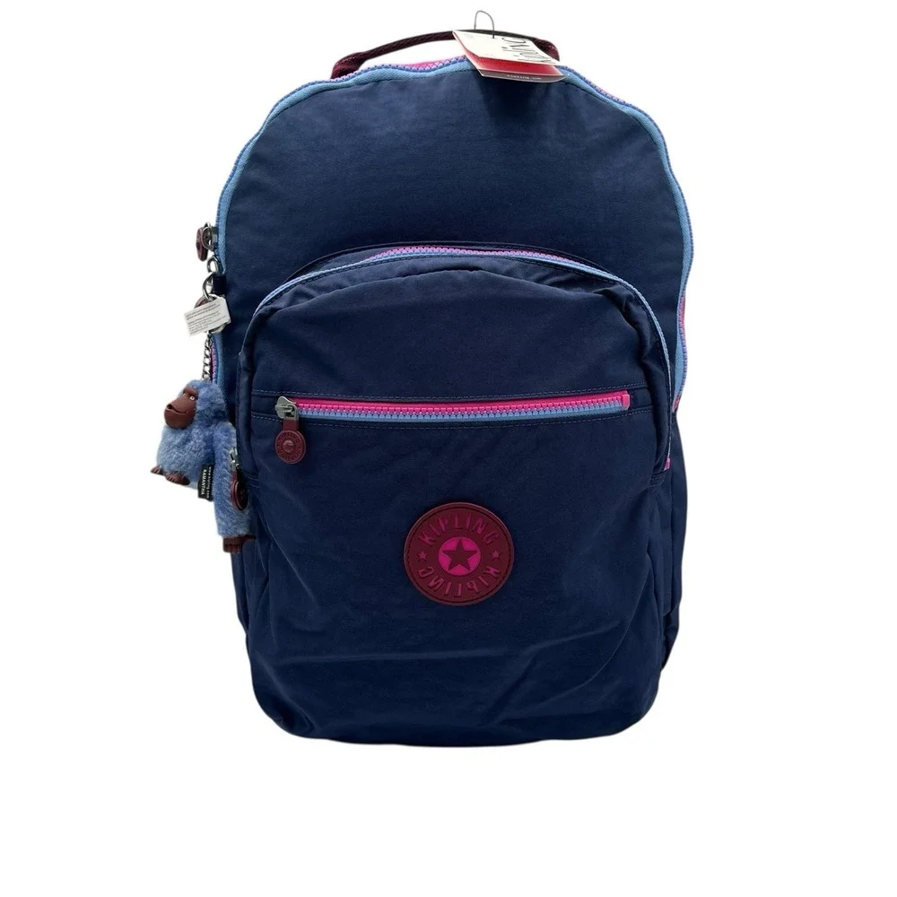 Kipling Womens Seoul Large Nylon Backpack Mod Navy Blue Pink 15